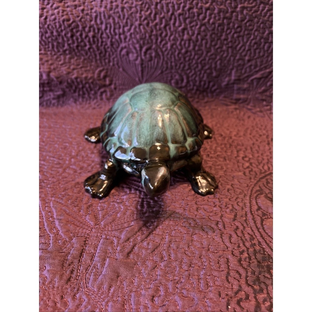 Vintage Blue Mountain Pottery Sea Turtle Canada Green Drip Glaze BMP 9x7x4 Walks - Picture 3 of 14